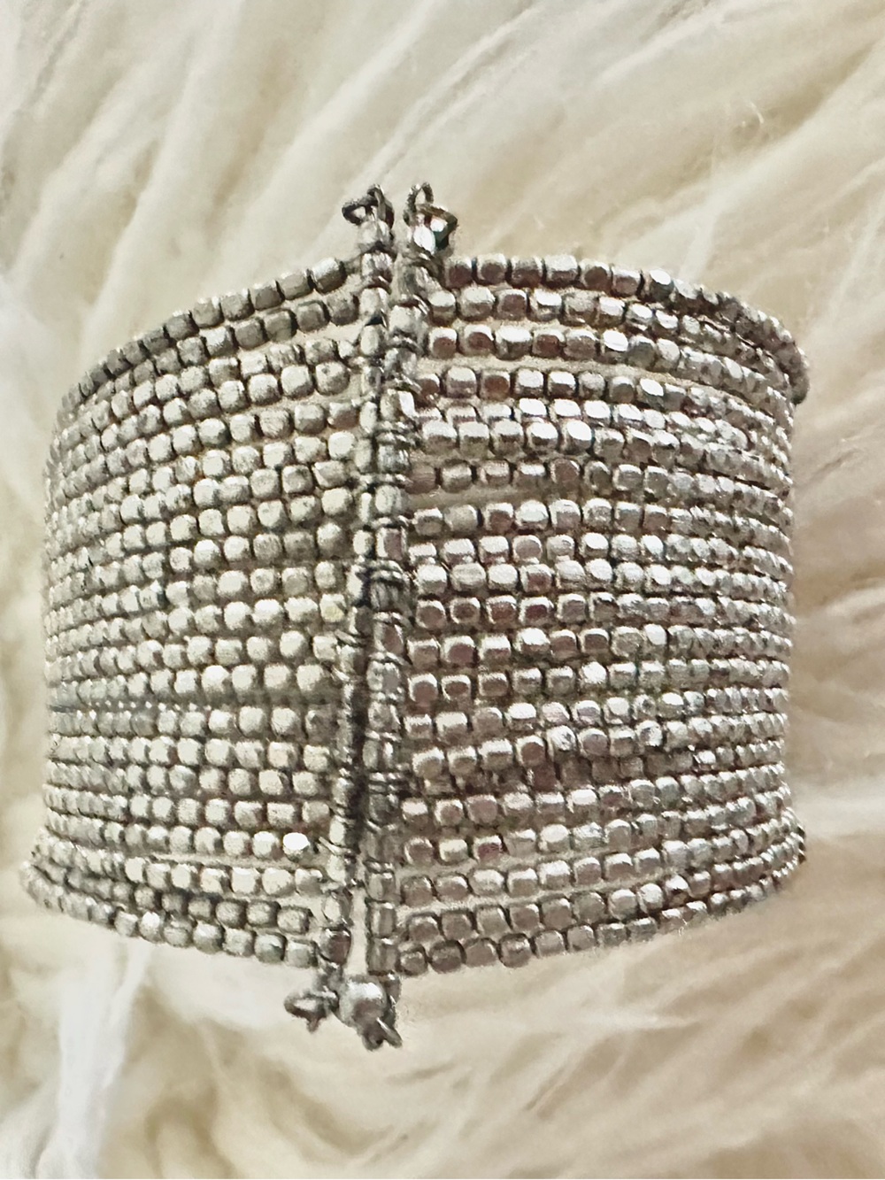 Faceted Silver Bead Wrap Cuff Bracelet